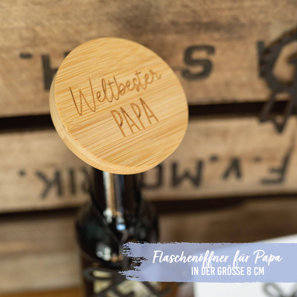 Papierdrachen - Flaschenöffner aus Holz - Bambus - mit Gravur Papa Set 01